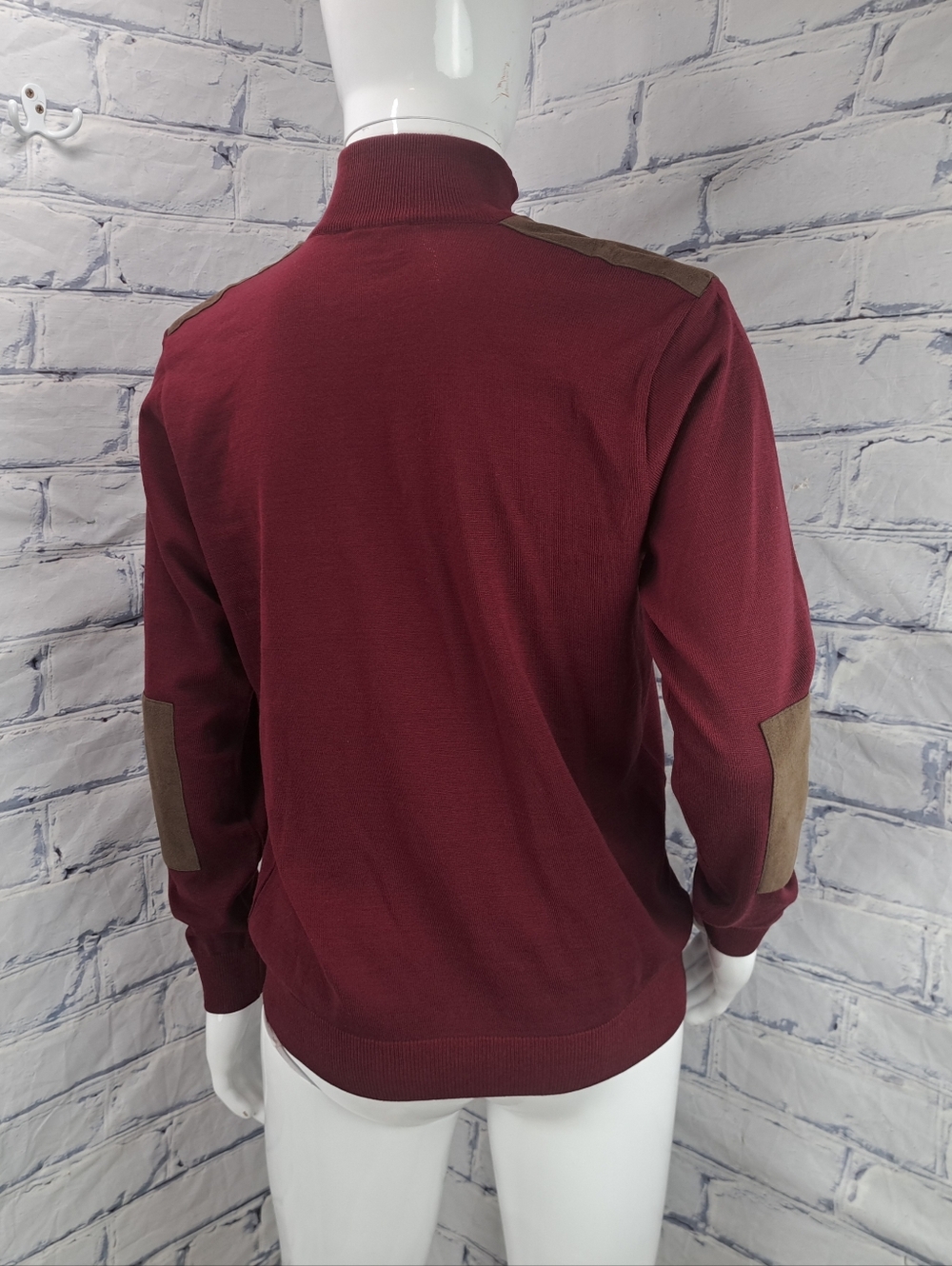 Paul & Shark Yachting Half Zip Sweater Merino Wool Suede Leather Italy Large - Picture 11 of 14